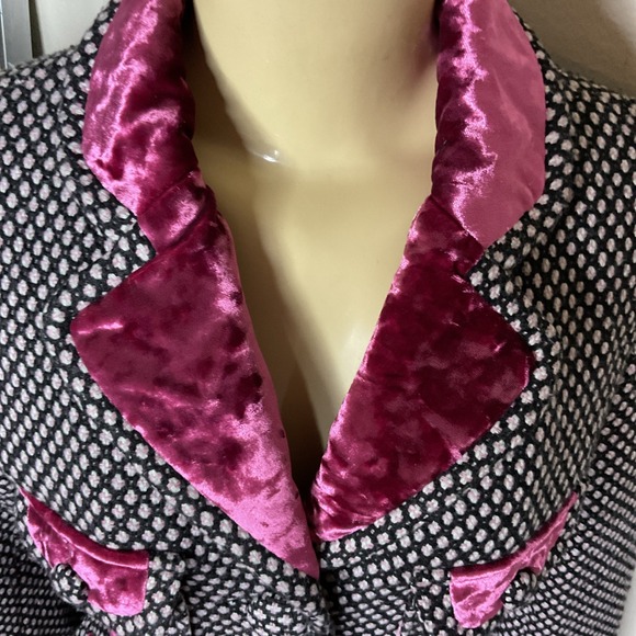 Rebecca Taylor Coat Jacket Overcoat Tweed Trench Velvet Trim Belted Women Sz 8 - Picture 12 of 15